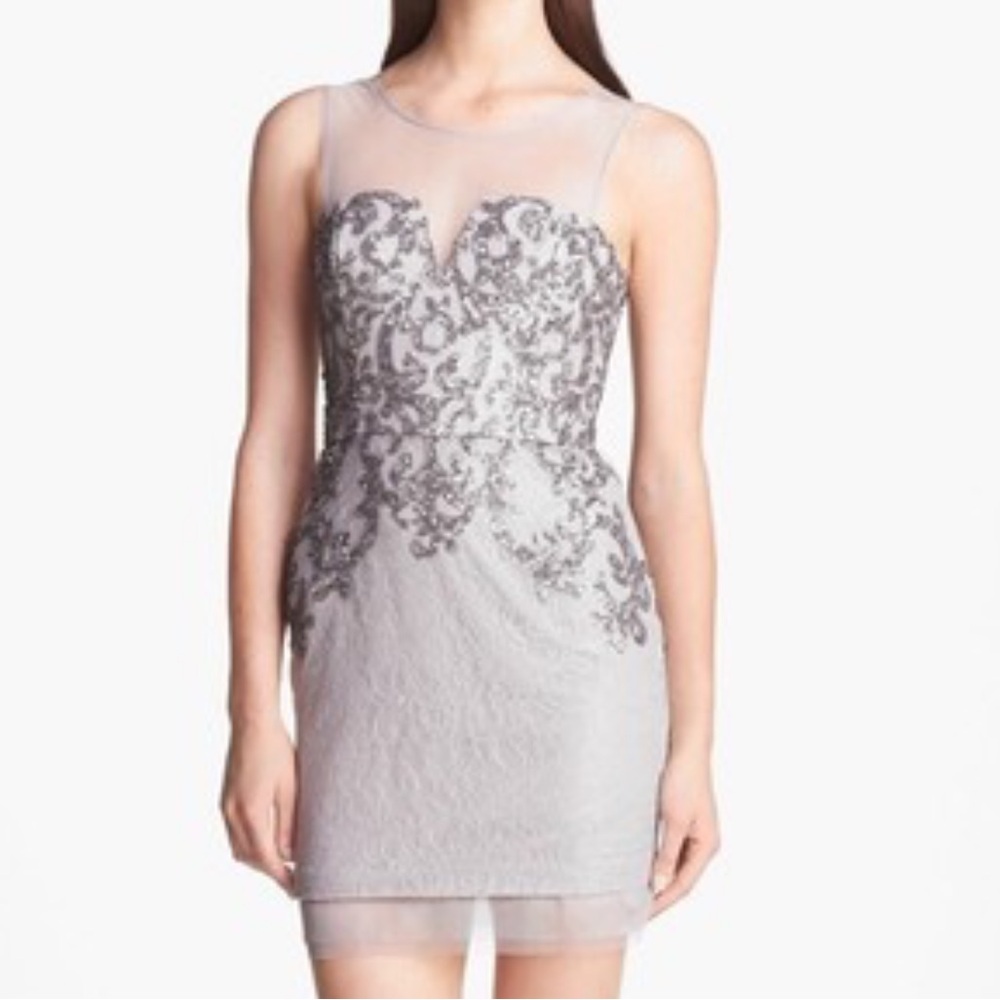 BCBGMaxAzria Silver Lace Mini Dress
